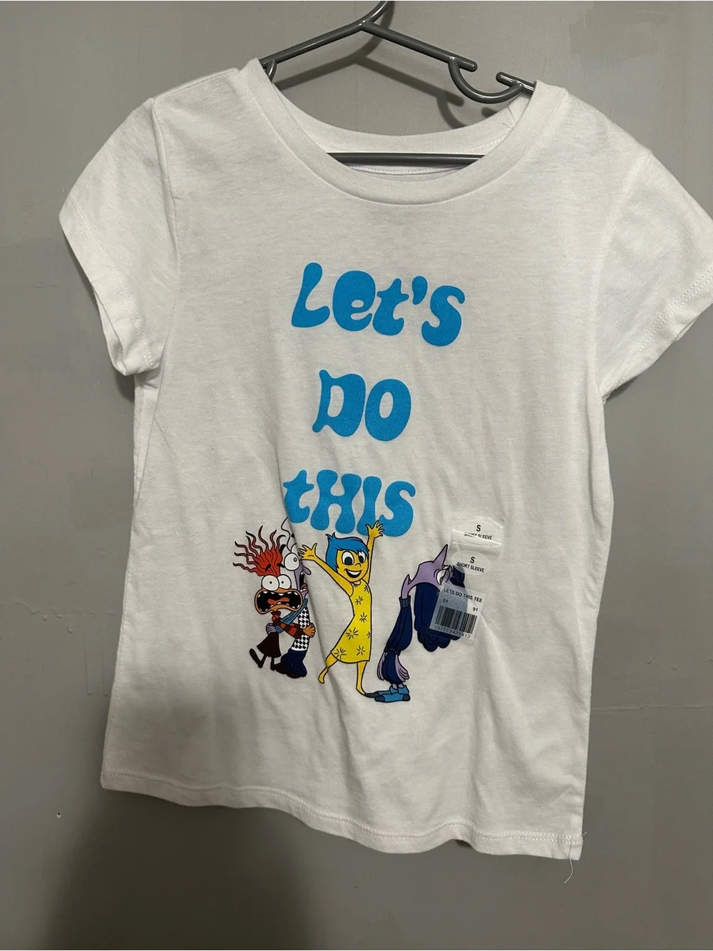 Disney Pixar Inside Out 2 Let's Do This White Kids T-Shirt with Blue Print size